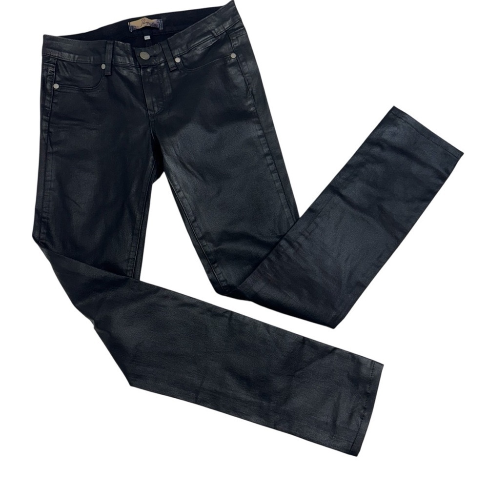 Paige Peg Skinny Coated Black Denim Jeans Size 27